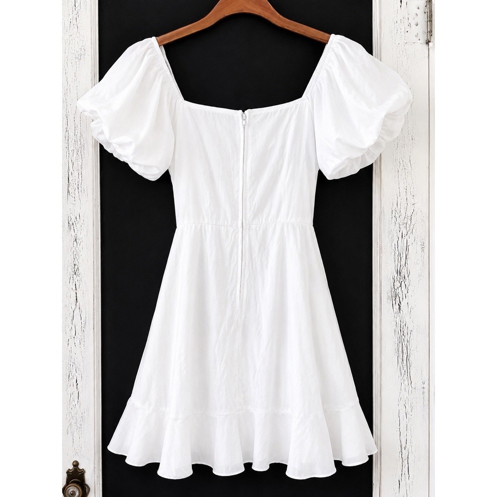 Trixxi White Puff Sleeve Square Neck Wrap A-Line Short Dress Size s - Picture 2 of 2